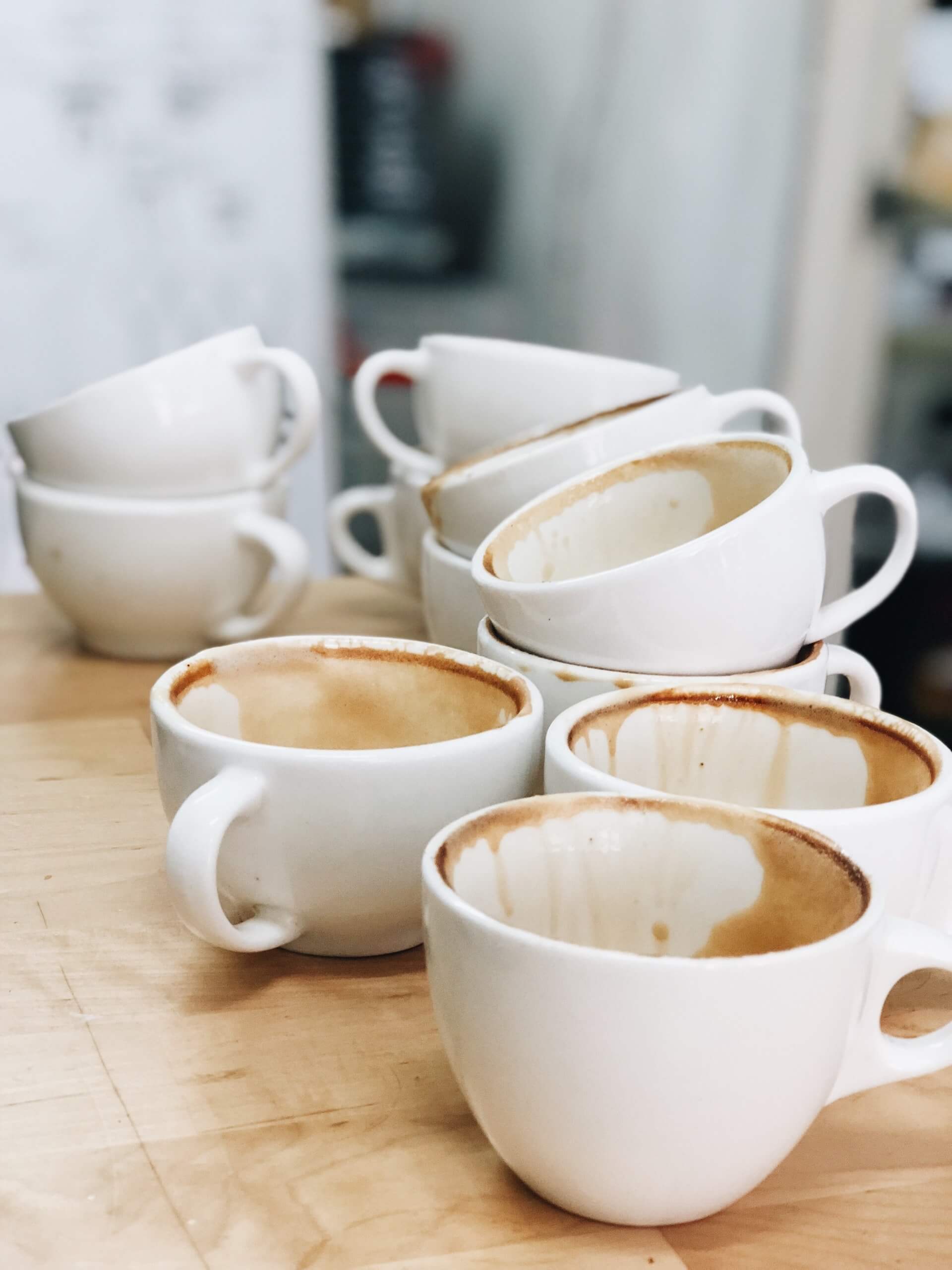 Soiled ceramic teacups to be cleaned in quick dishwash cycle