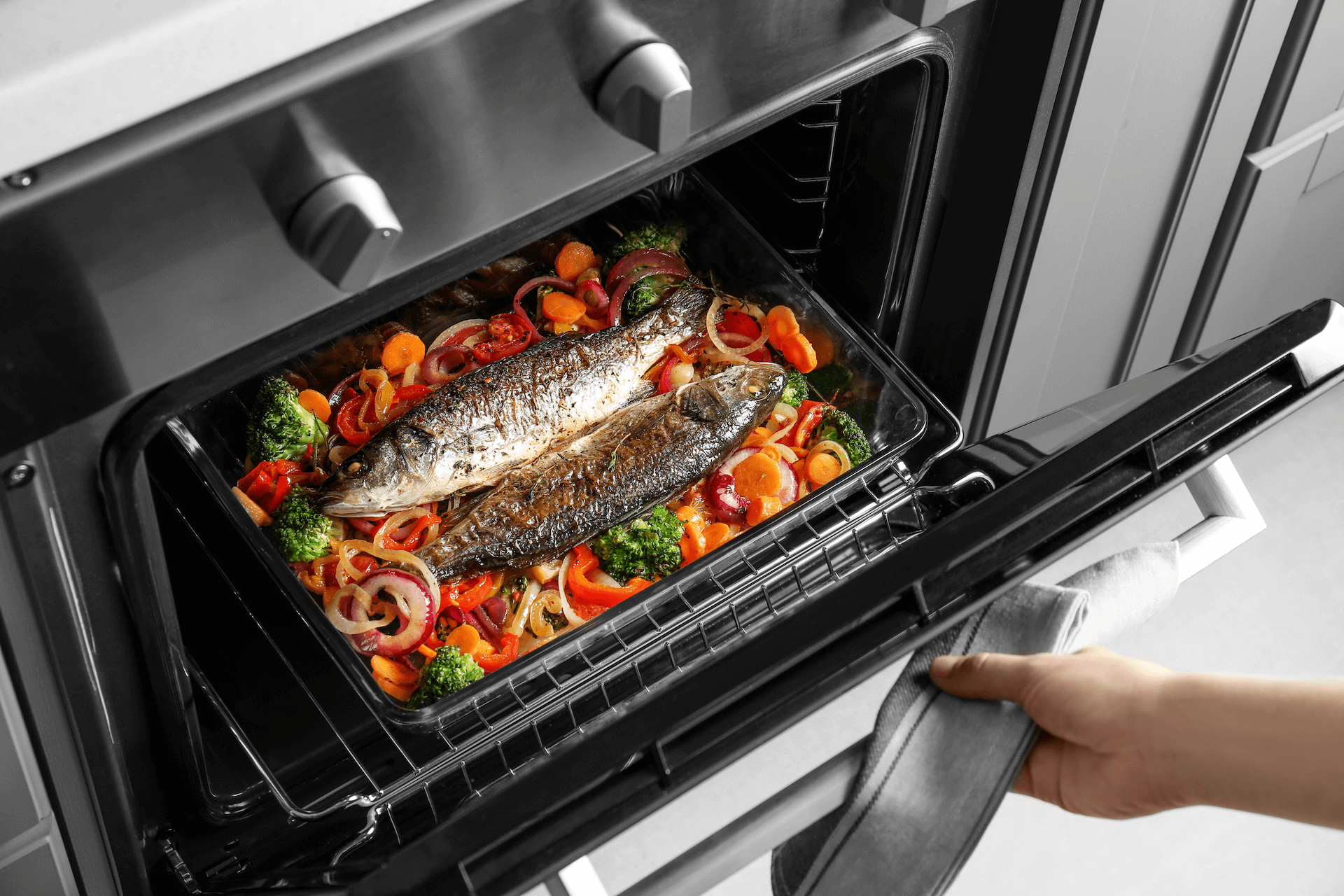 Cooking fish in an oven